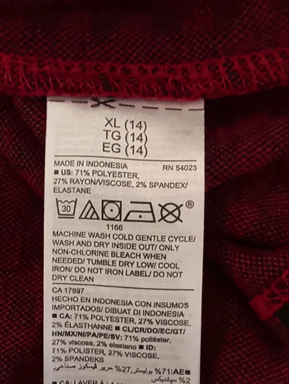 Old Navy Girls Red Black Check Jacquard Long Sleeve Top
